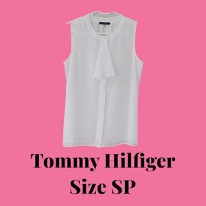 Tommy Hilfiger white sleeveless top with faux bow tie detail size S